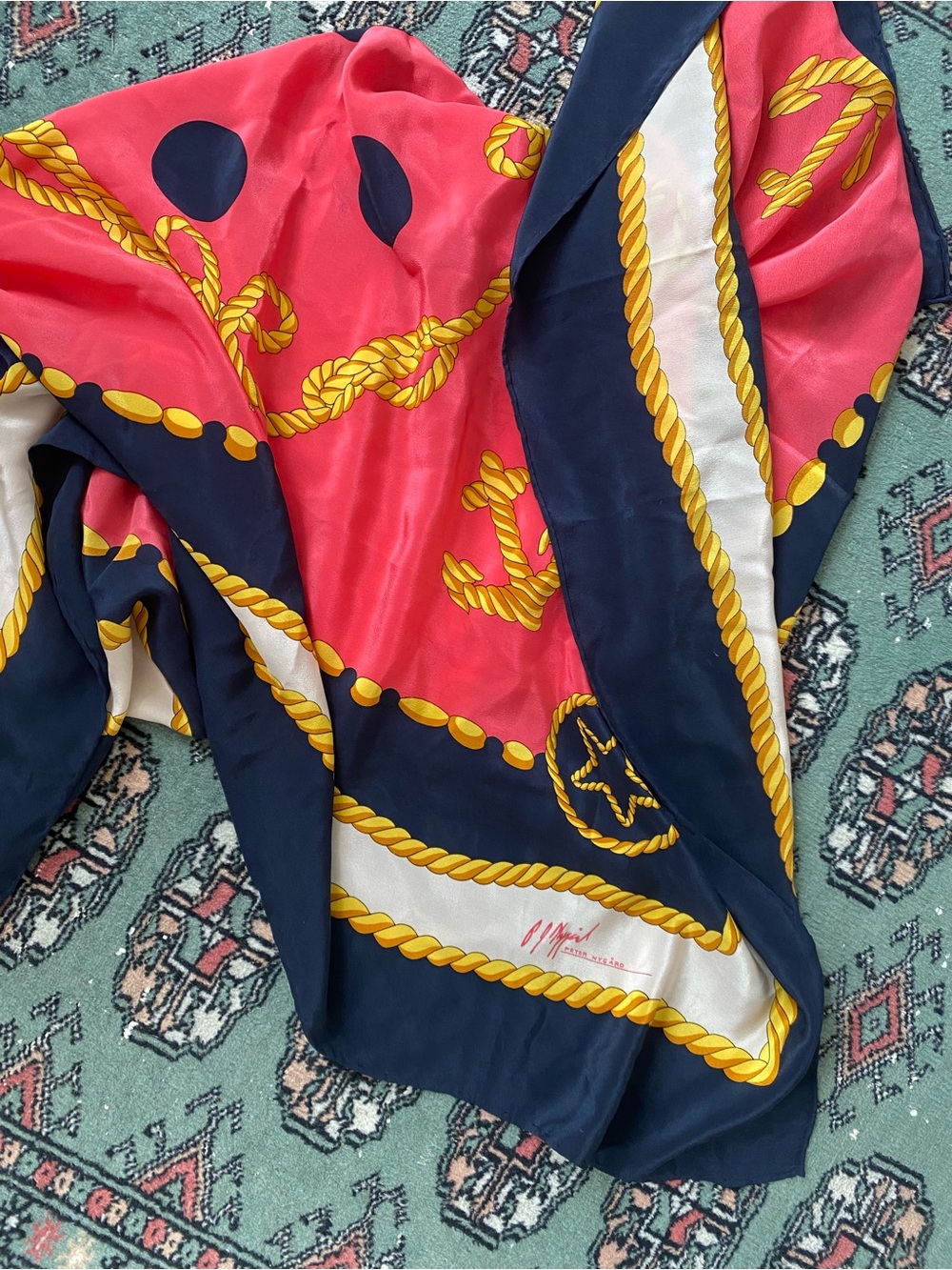 Peter Nygard silk square nautical scarf - Picture 2 of 6